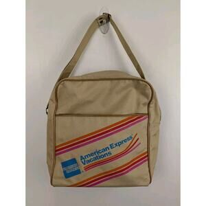 American Express Vacations Vintage Carry On Bag Weekender Beige 14x12x6"
